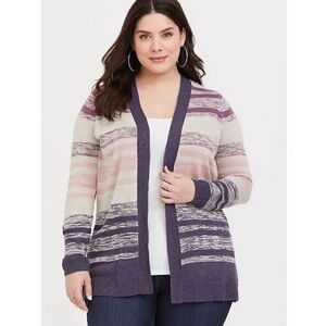 TORRID Taupe & Wild Berry Stripe Open Front Long Line Cardigan Size M
